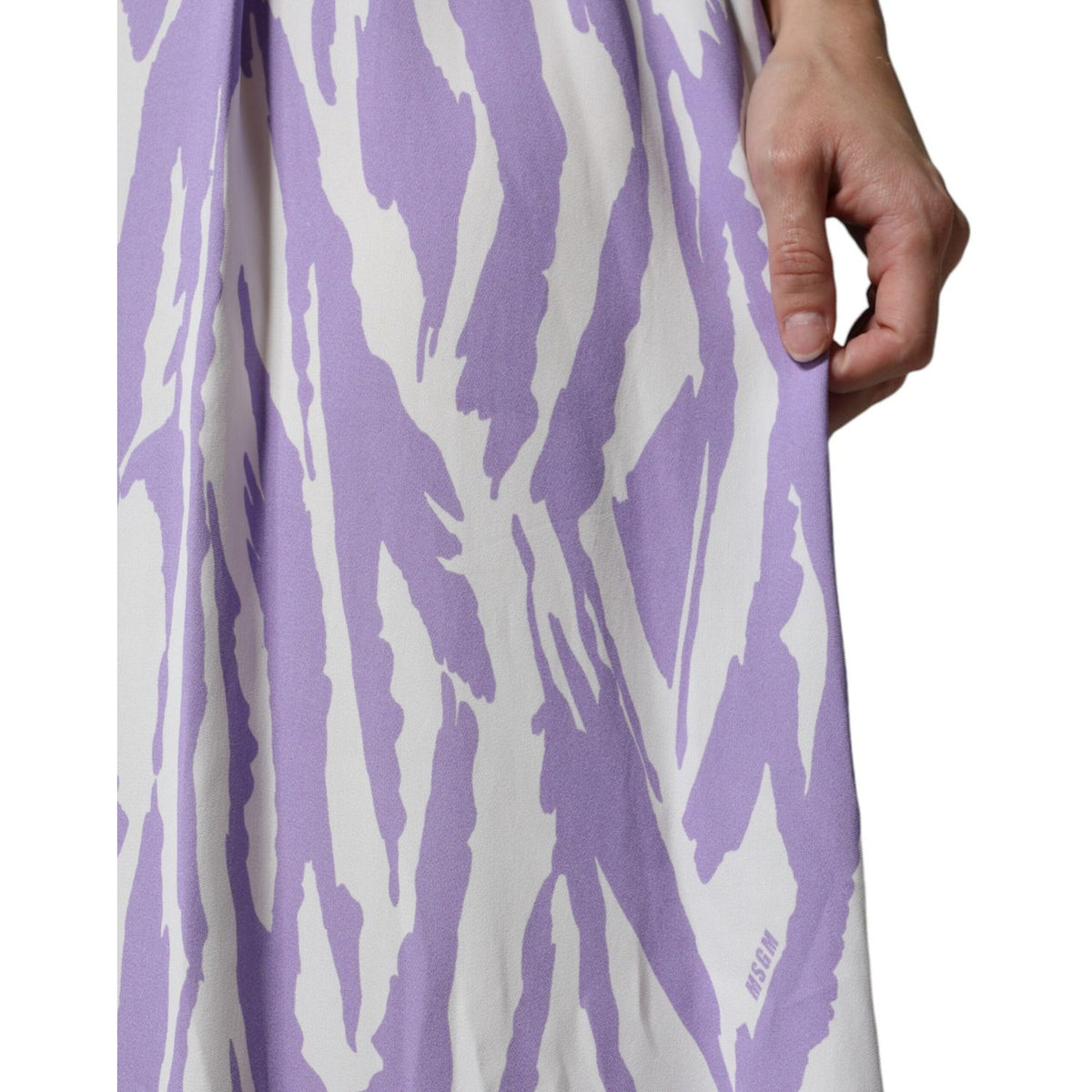 MSGM White Purple Patterned Viscose Short Sleeves Maxi Dress