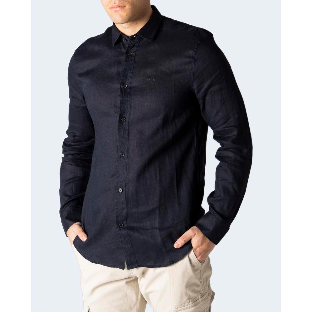 Armani Exchange Blue Linen Shirt Armani Exchange