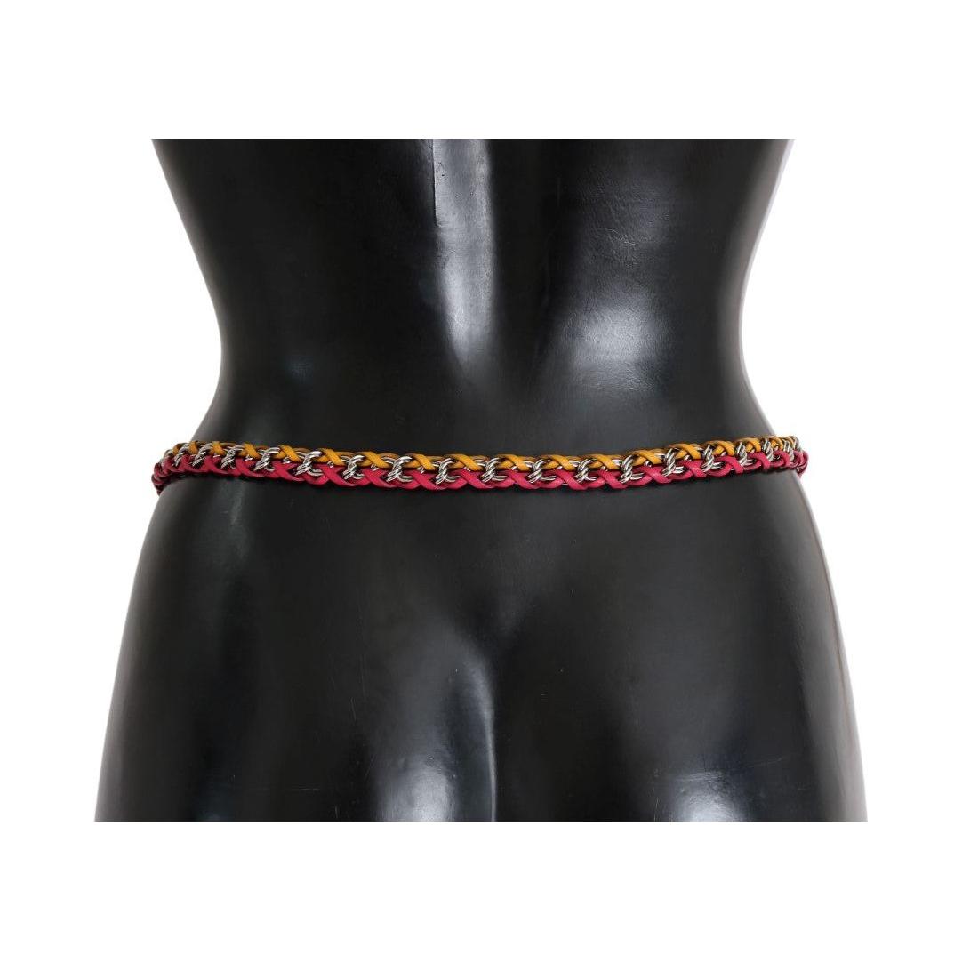 Dolce & Gabbana Red Yellow Leather Crystal Belt