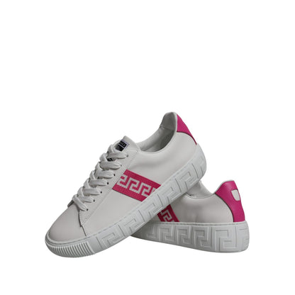 Versace White Pink Greca Print Platform Low Top Sneakers Shoes