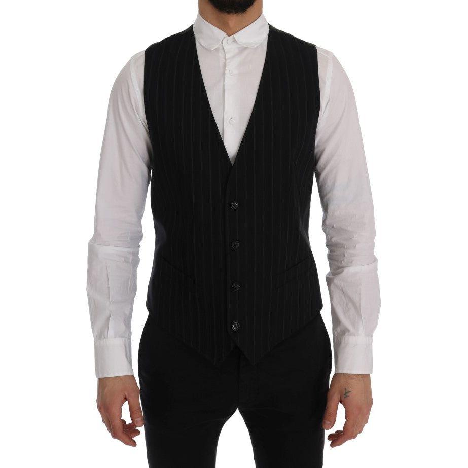 Dolce & Gabbana Black STAFF Cotton Striped Vest 1728,20% Viscose,67345645728,Black,Clothing,Dolce & Gabbana,IT52 | XL,Material: 80% Cotton,Men,Men - Clothing,New with tags,Suits & Blazers - Clothing,Vests - Men - Clothing,Waistcoats - Suits & Blazers - Cl