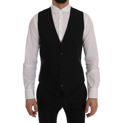 Dolce & Gabbana Black STAFF Cotton Striped Vest 1728,20% Viscose,67345645728,Black,Clothing,Dolce & Gabbana,IT52 | XL,Material: 80% Cotton,Men,Men - Clothing,New with tags,Suits & Blazers - Clothing,Vests - Men - Clothing,Waistcoats - Suits & Blazers - Cl