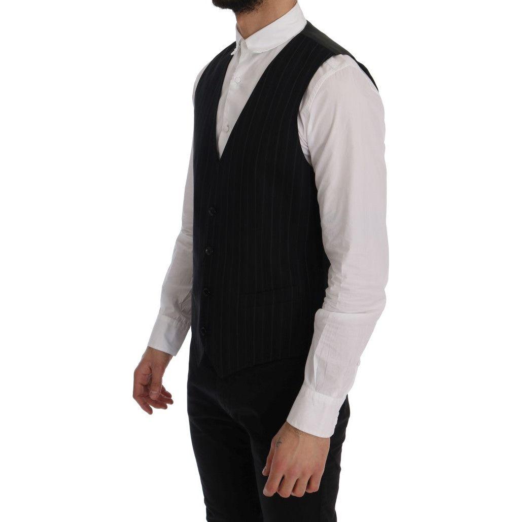 Dolce & Gabbana Black STAFF Cotton Striped Vest 1728,20% Viscose,67345645728,Black,Clothing,Dolce & Gabbana,IT52 | XL,Material: 80% Cotton,Men,Men - Clothing,New with tags,Suits & Blazers - Clothing,Vests - Men - Clothing,Waistcoats - Suits & Blazers - Cl