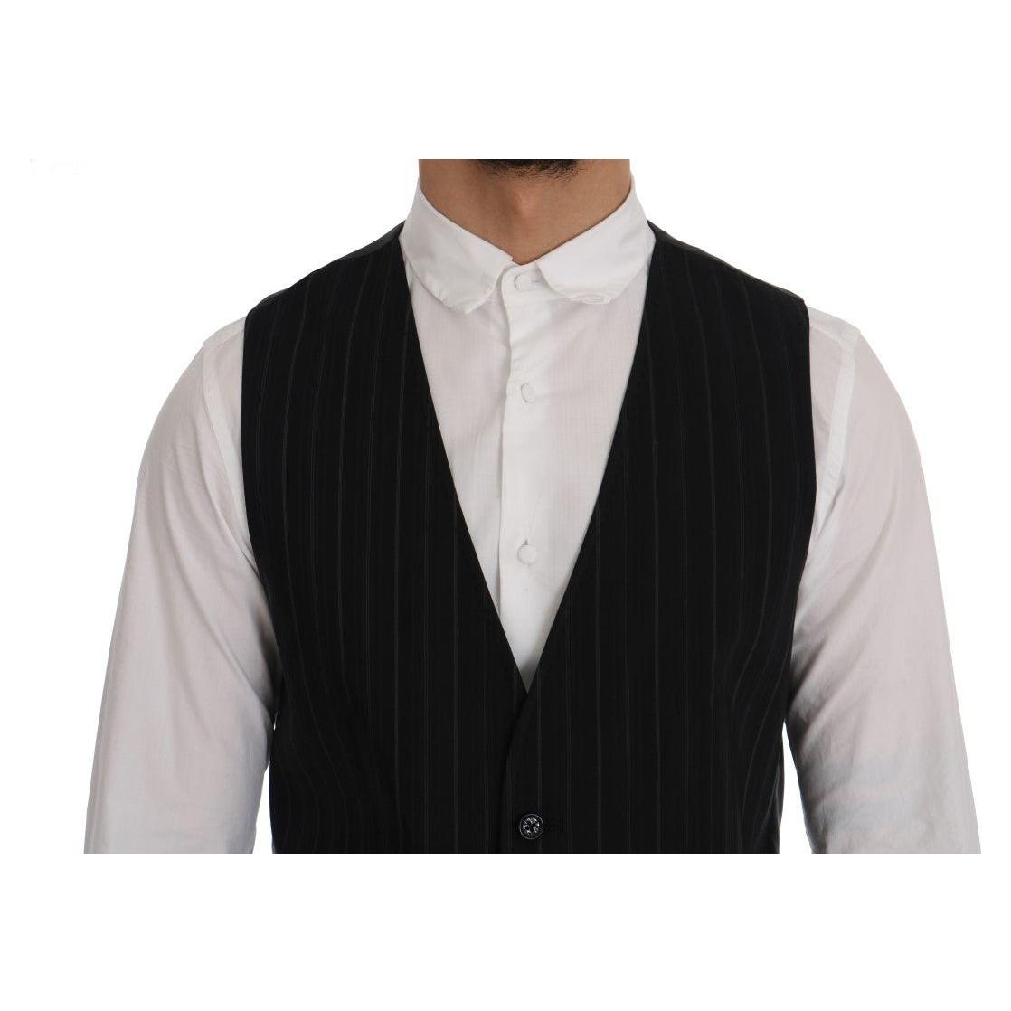 Dolce & Gabbana Black STAFF Cotton Striped Vest 1728,20% Viscose,67345645728,Black,Clothing,Dolce & Gabbana,IT52 | XL,Material: 80% Cotton,Men,Men - Clothing,New with tags,Suits & Blazers - Clothing,Vests - Men - Clothing,Waistcoats - Suits & Blazers - Cl