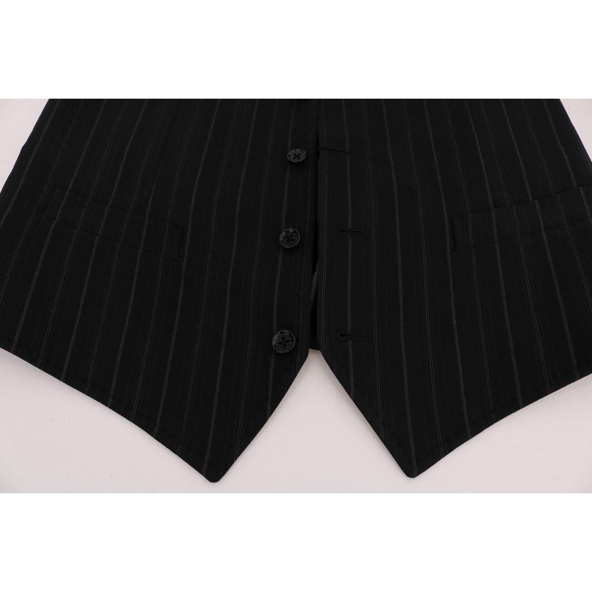 Dolce & Gabbana Black STAFF Cotton Striped Vest 1728,20% Viscose,67345645728,Black,Clothing,Dolce & Gabbana,IT52 | XL,Material: 80% Cotton,Men,Men - Clothing,New with tags,Suits & Blazers - Clothing,Vests - Men - Clothing,Waistcoats - Suits & Blazers - Cl