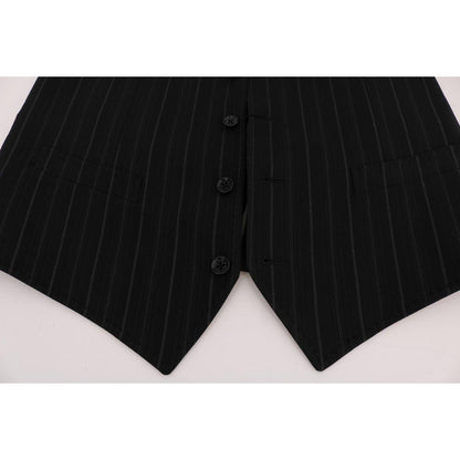 Dolce & Gabbana Black STAFF Cotton Striped Vest 1728,20% Viscose,67345645728,Black,Clothing,Dolce & Gabbana,IT52 | XL,Material: 80% Cotton,Men,Men - Clothing,New with tags,Suits & Blazers - Clothing,Vests - Men - Clothing,Waistcoats - Suits & Blazers - Cl