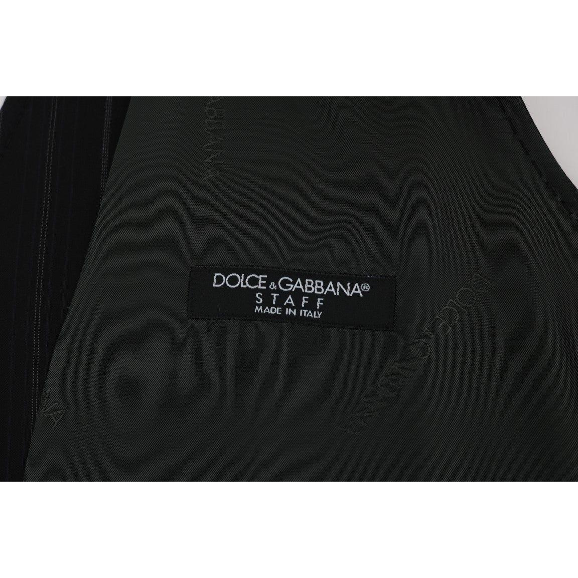Dolce & Gabbana Black STAFF Cotton Striped Vest 1728,20% Viscose,67345645728,Black,Clothing,Dolce & Gabbana,IT52 | XL,Material: 80% Cotton,Men,Men - Clothing,New with tags,Suits & Blazers - Clothing,Vests - Men - Clothing,Waistcoats - Suits & Blazers - Cl