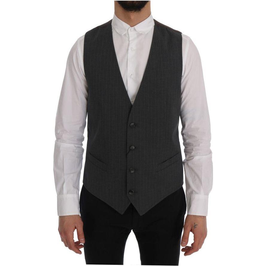 Dolce & Gabbana Gray STAFF Cotton Striped Vest 1728,20% Viscose,67345645728,Clothing,Dolce & Gabbana,Gray,IT50 | L,Material: 80% Cotton,Men,Men - Clothing,New with tags,Suits & Blazers - Clothing,Vests - Men - Clothing,Waistcoats - Suits & Blazers - Cloth