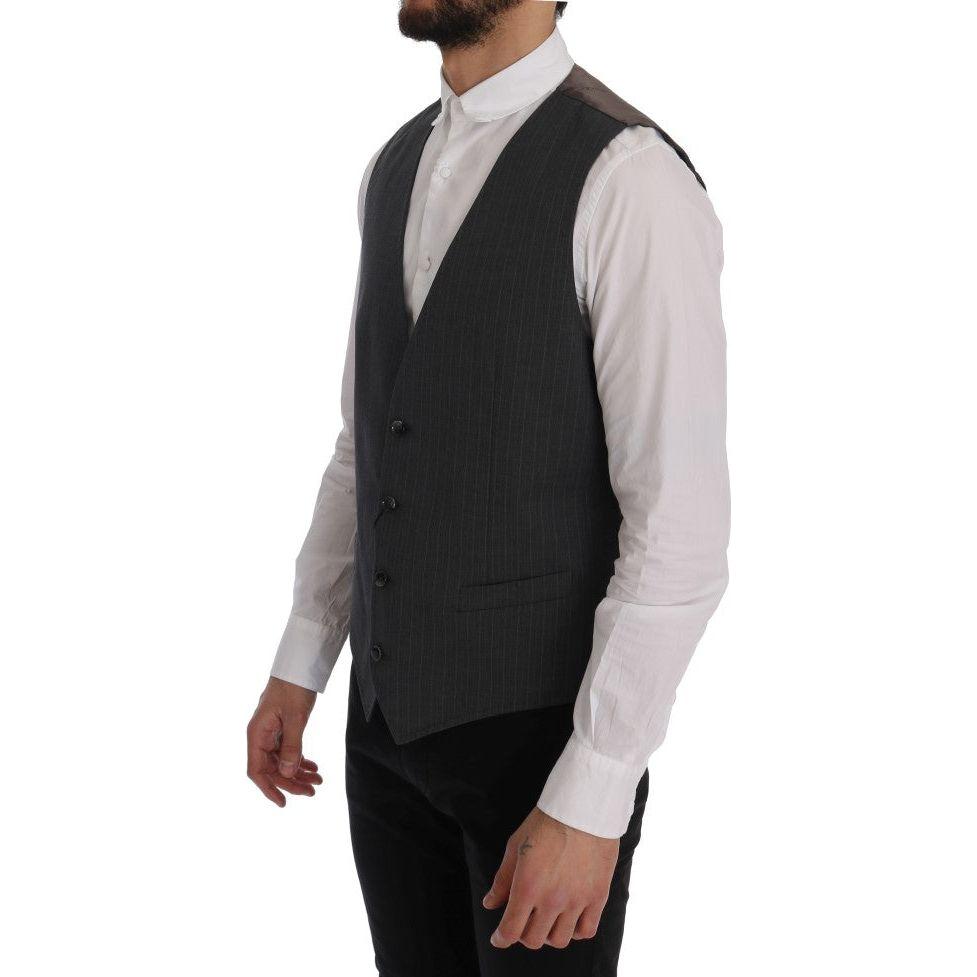 Dolce & Gabbana Gray STAFF Cotton Striped Vest 1728,20% Viscose,67345645728,Clothing,Dolce & Gabbana,Gray,IT50 | L,Material: 80% Cotton,Men,Men - Clothing,New with tags,Suits & Blazers - Clothing,Vests - Men - Clothing,Waistcoats - Suits & Blazers - Cloth