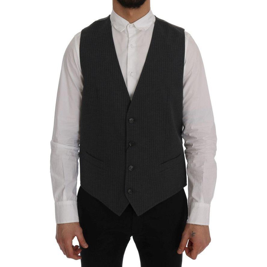 Dolce & Gabbana Gray STAFF Cotton Striped Vest 1728,20% Viscose,67345645728,Clothing,Dolce & Gabbana,Gray,IT50 | L,Material: 80% Cotton,Men,Men - Clothing,New with tags,Suits & Blazers - Clothing,Vests - Men - Clothing,Waistcoats - Suits & Blazers - Cloth