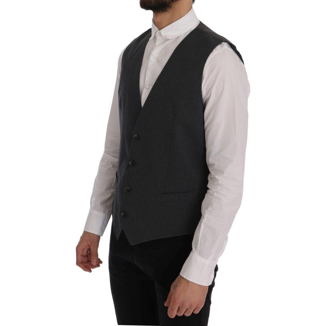 Dolce & Gabbana Gray STAFF Cotton Striped Vest 1728,20% Viscose,67345645728,Clothing,Dolce & Gabbana,Gray,IT50 | L,Material: 80% Cotton,Men,Men - Clothing,New with tags,Suits & Blazers - Clothing,Vests - Men - Clothing,Waistcoats - Suits & Blazers - Cloth