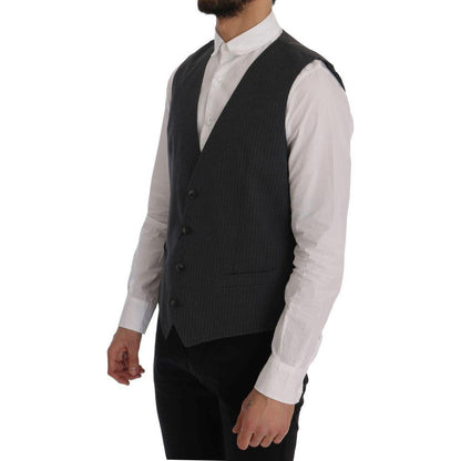 Dolce & Gabbana Gray STAFF Cotton Striped Vest 1728,20% Viscose,67345645728,Clothing,Dolce & Gabbana,Gray,IT50 | L,Material: 80% Cotton,Men,Men - Clothing,New with tags,Suits & Blazers - Clothing,Vests - Men - Clothing,Waistcoats - Suits & Blazers - Cloth