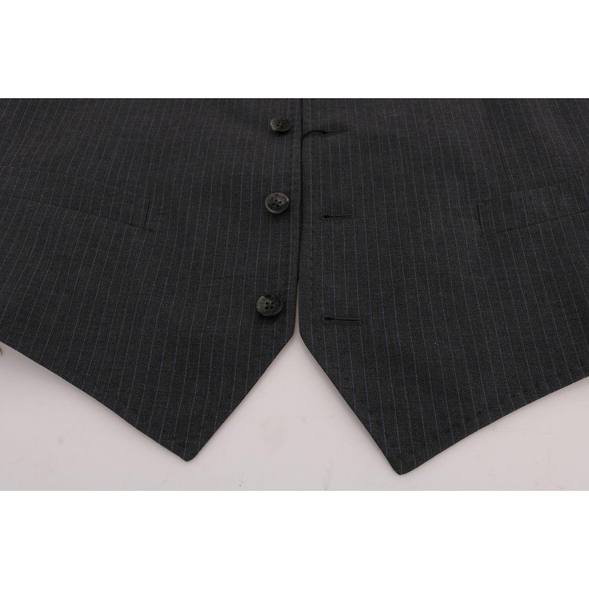 Dolce & Gabbana Gray STAFF Cotton Striped Vest 1728,20% Viscose,67345645728,Clothing,Dolce & Gabbana,Gray,IT50 | L,Material: 80% Cotton,Men,Men - Clothing,New with tags,Suits & Blazers - Clothing,Vests - Men - Clothing,Waistcoats - Suits & Blazers - Cloth