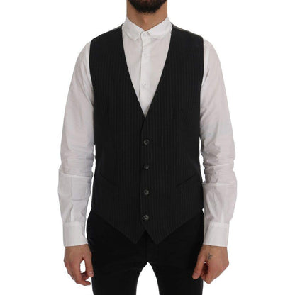 Dolce & Gabbana Gray STAFF Cotton Striped Vest 1728,20% Viscose,67345645728,Clothing,Dolce & Gabbana,Gray,IT50 | L,Material: 80% Cotton,Men,Men - Clothing,New with tags,Suits & Blazers - Clothing,Vests - Men - Clothing,Waistcoats - Suits & Blazers - Cloth