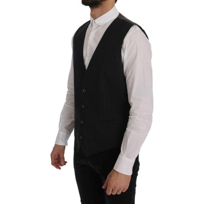 Dolce & Gabbana Gray STAFF Cotton Striped Vest 1728,20% Viscose,67345645728,Clothing,Dolce & Gabbana,Gray,IT50 | L,Material: 80% Cotton,Men,Men - Clothing,New with tags,Suits & Blazers - Clothing,Vests - Men - Clothing,Waistcoats - Suits & Blazers - Cloth