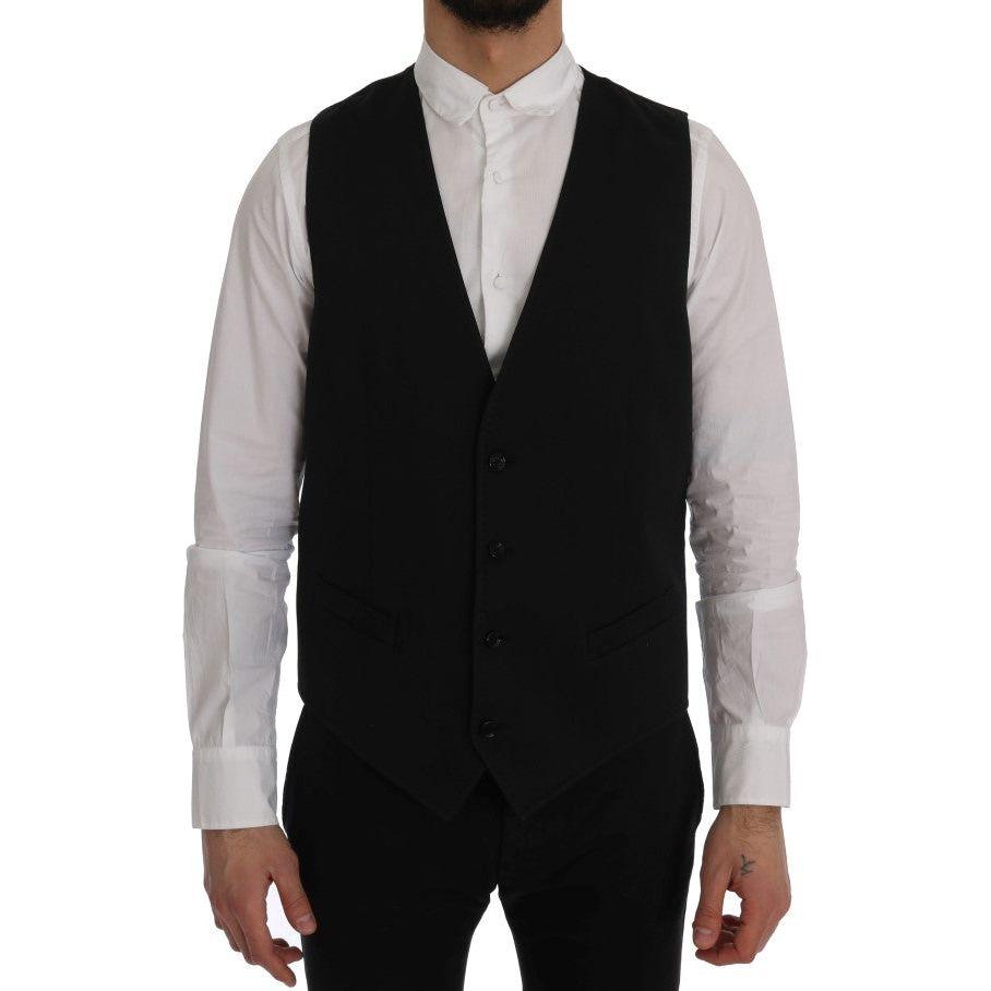 Dolce & Gabbana Black STAFF Cotton Vest 1728,20% Viscose,67345645728,Black,Clothing,Dolce & Gabbana,IT52 | XL,Material: 80% Cotton,Men,Men - Clothing,New with tags,Suits & Blazers - Clothing,Vests - Men - Clothing,Waistcoats - Suits & Blazers - Clothing