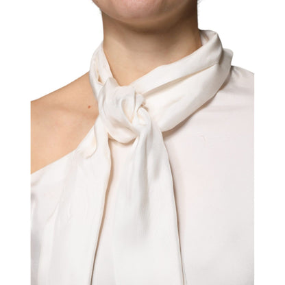Brunello Cucinelli Beige Silk Ascot Collared Long Sleeves Top
