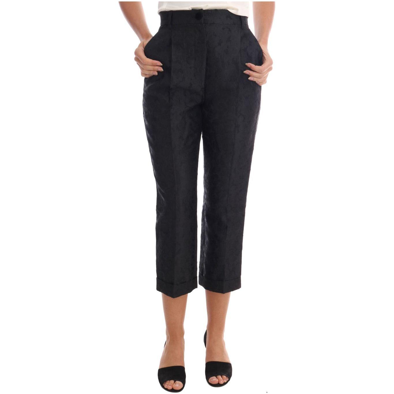 Dolce & Gabbana Black Floral Brocade Capri Pants