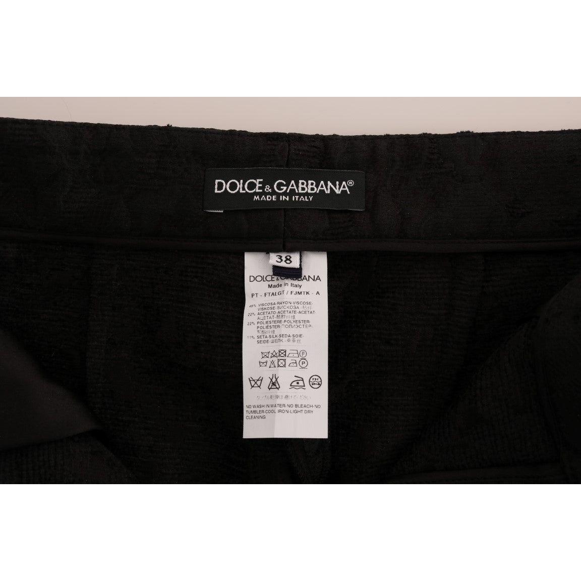 Dolce & Gabbana Black Floral Brocade Capri Pants 11% Silk,1728,22% Acetate,22% Polyester,67345645728,Black,Clothing,Cropped Pants - Pants - Clothing,Dolce & Gabbana,IT42|M,Jeans & Pants - Women - Clothing,Material: 45% Viscose,New with tags,Pants - Clothi