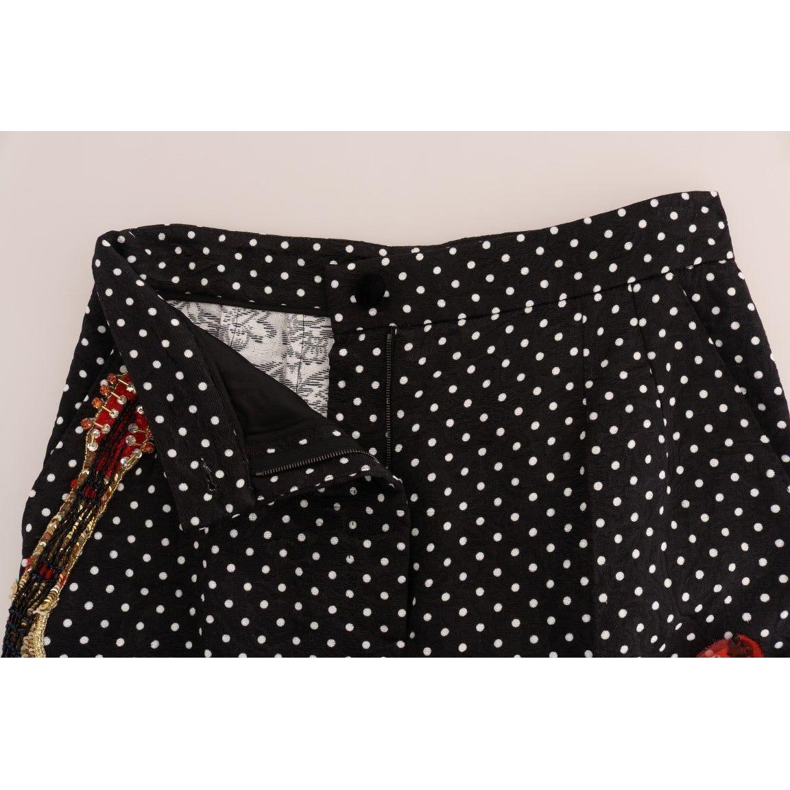 Dolce & Gabbana Black Polka Dot Sicily Crystal Pants 1728,36% Cotton,67345645728,Black/White,Casual Pants - Pants - Clothing,Clothing,Dolce & Gabbana,IT42|M,Jeans & Pants - Women - Clothing,Material: 64% Rayon,New with tags,Pants - Clothing,Women,Women -