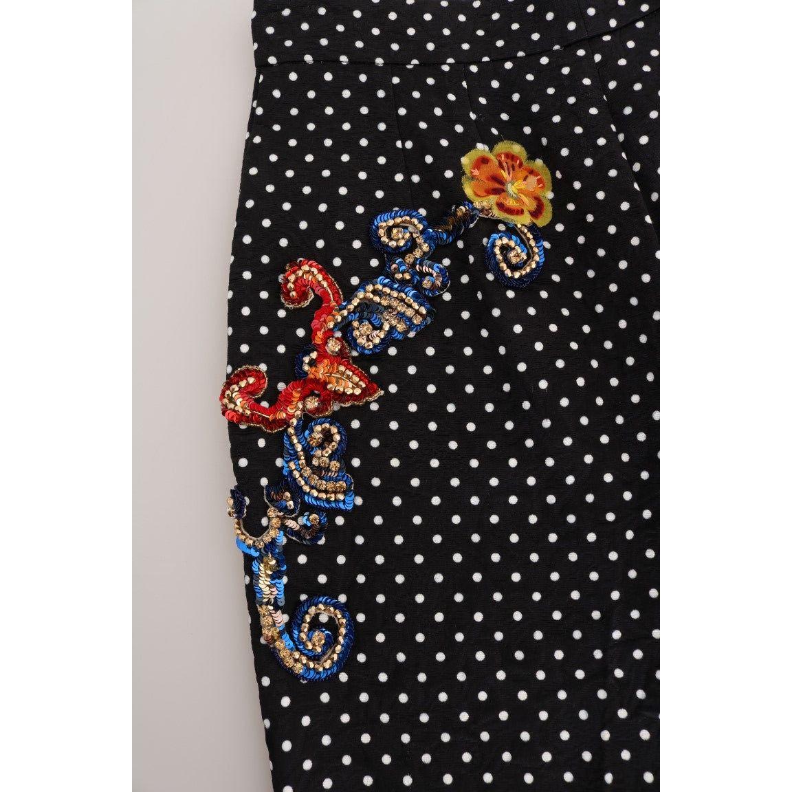 Dolce & Gabbana Black Polka Dot Sicily Crystal Pants 1728,36% Cotton,67345645728,Black/White,Casual Pants - Pants - Clothing,Clothing,Dolce & Gabbana,IT42|M,Jeans & Pants - Women - Clothing,Material: 64% Rayon,New with tags,Pants - Clothing,Women,Women -
