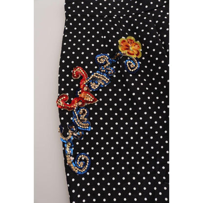 Dolce & Gabbana Black Polka Dot Sicily Crystal Pants 1728,36% Cotton,67345645728,Black/White,Casual Pants - Pants - Clothing,Clothing,Dolce & Gabbana,IT42|M,Jeans & Pants - Women - Clothing,Material: 64% Rayon,New with tags,Pants - Clothing,Women,Women -