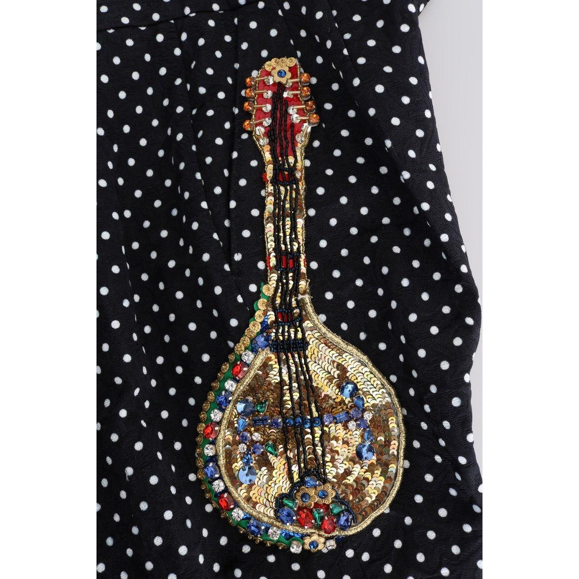 Dolce & Gabbana Black Polka Dot Sicily Crystal Pants 1728,36% Cotton,67345645728,Black/White,Casual Pants - Pants - Clothing,Clothing,Dolce & Gabbana,IT42|M,Jeans & Pants - Women - Clothing,Material: 64% Rayon,New with tags,Pants - Clothing,Women,Women -