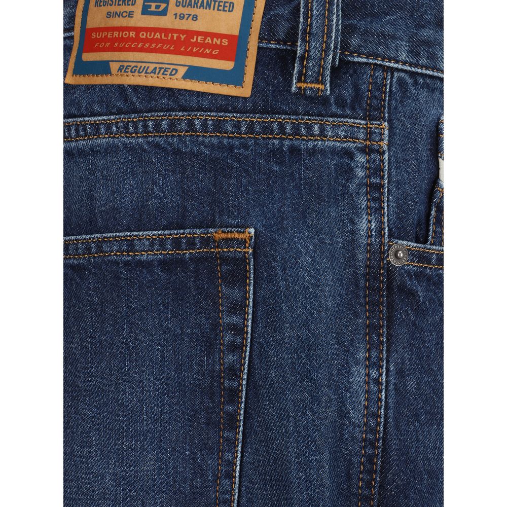 Diesel Blue Cotton Relaxed Fit Jeans