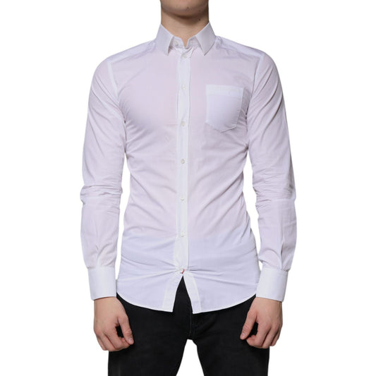 Dolce & Gabbana White Cotton Long Sleeve GOLD Dress Men Shirt