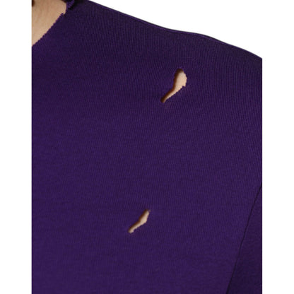 Dolce & Gabbana Purple Cotton Round Neck Pullover Men Sweater