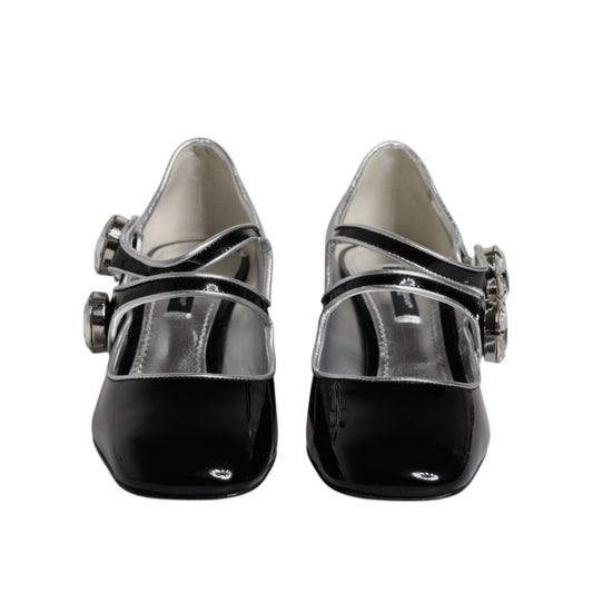 Dolce & Gabbana Black Patent Leather Crystal Mary Jane Pumps Shoes