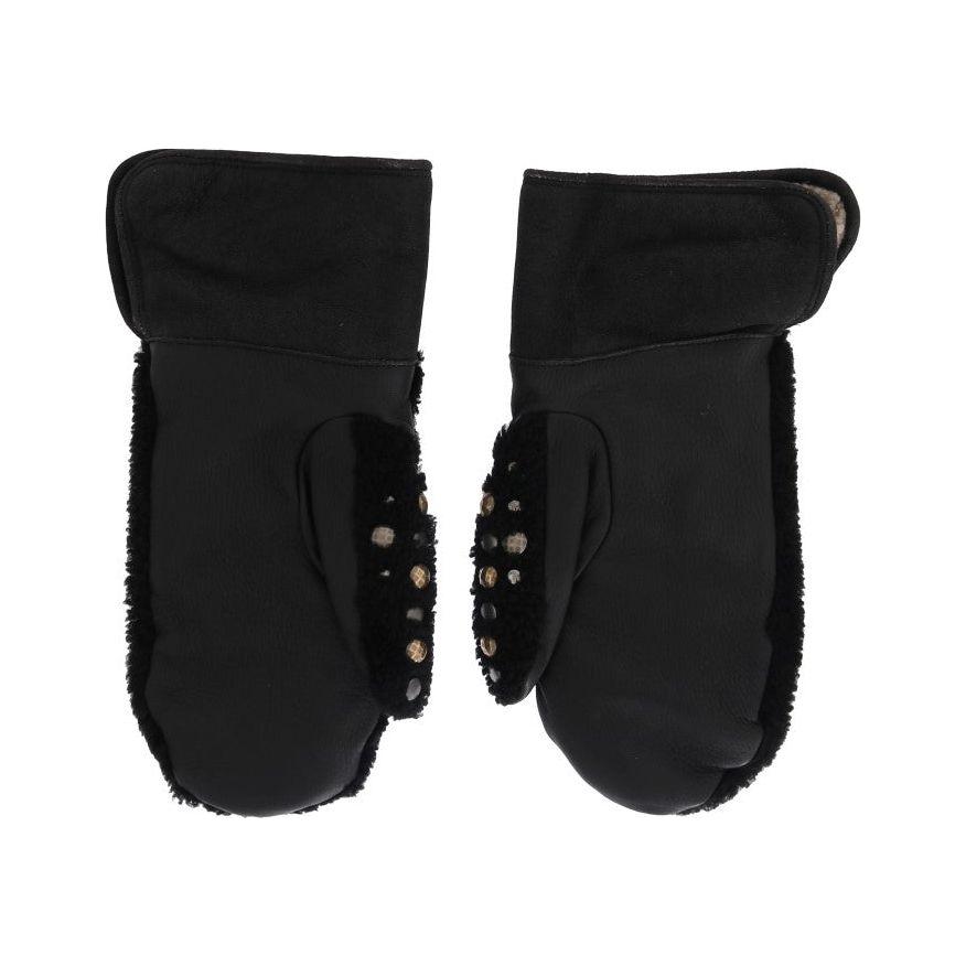Dolce & Gabbana Black Leather Shearling Studded Gloves