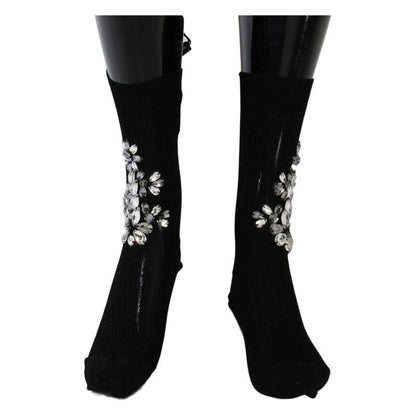 Dolce & Gabbana Black Knitted Floral Clear Crystal Socks 1728,62% Viscose,67345645728,Black,Clothing,Dolce & Gabbana,M,Material: 38% Cotton,New with tags,S,Socks - Underwear - Clothing,Tights & Socks - Women - Clothing,Underwear - Clothing,Women,Women - C