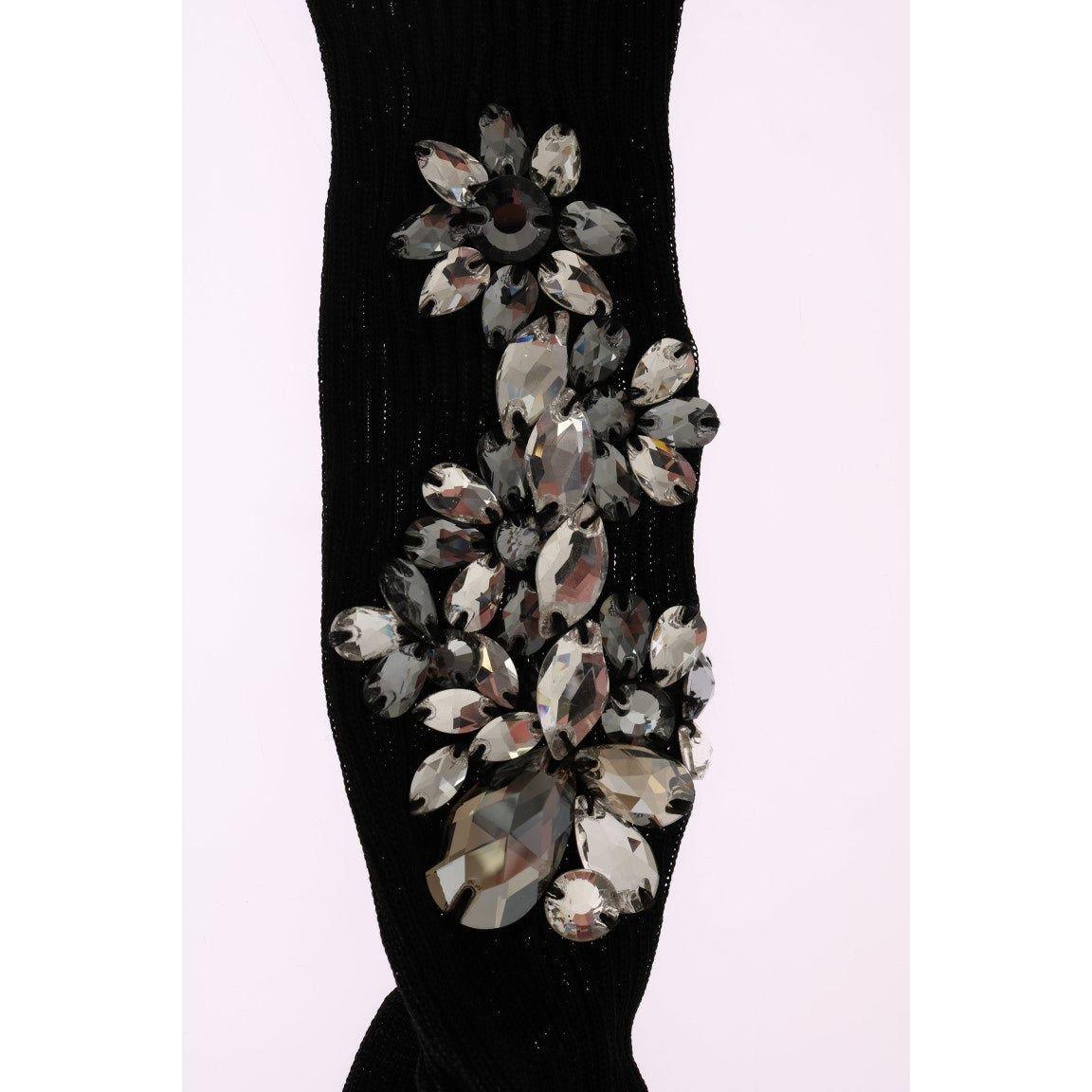 Dolce & Gabbana Black Knitted Floral Clear Crystal Socks 1728,62% Viscose,67345645728,Black,Clothing,Dolce & Gabbana,M,Material: 38% Cotton,New with tags,S,Socks - Underwear - Clothing,Tights & Socks - Women - Clothing,Underwear - Clothing,Women,Women - C