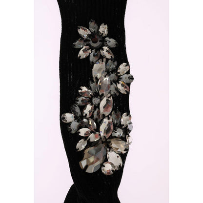 Dolce & Gabbana Black Knitted Floral Clear Crystal Socks 1728,62% Viscose,67345645728,Black,Clothing,Dolce & Gabbana,M,Material: 38% Cotton,New with tags,S,Socks - Underwear - Clothing,Tights & Socks - Women - Clothing,Underwear - Clothing,Women,Women - C