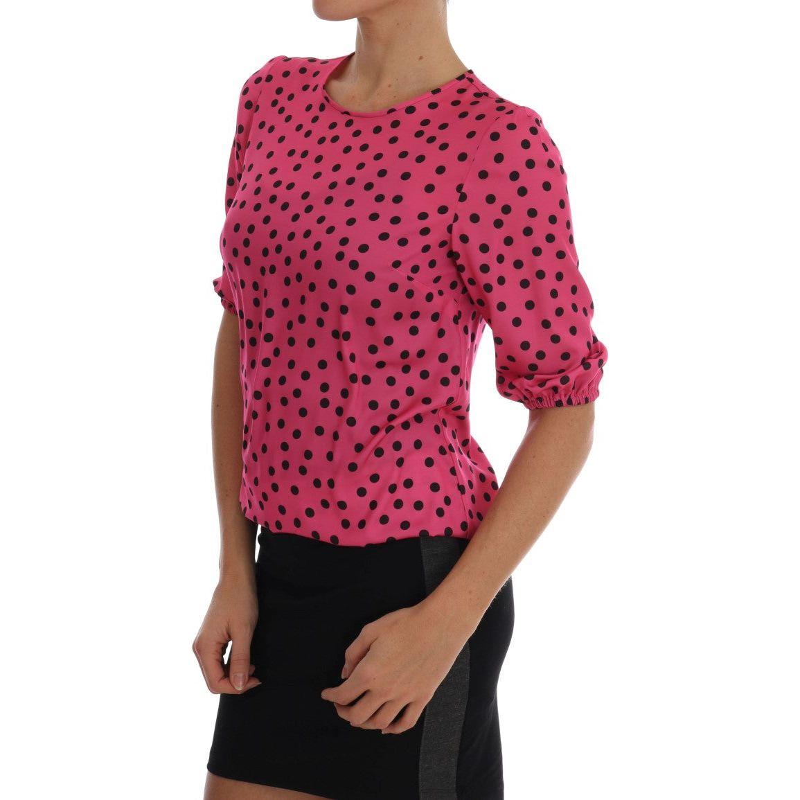 Dolce & Gabbana Pink Polka Dotted Silk Blouse
