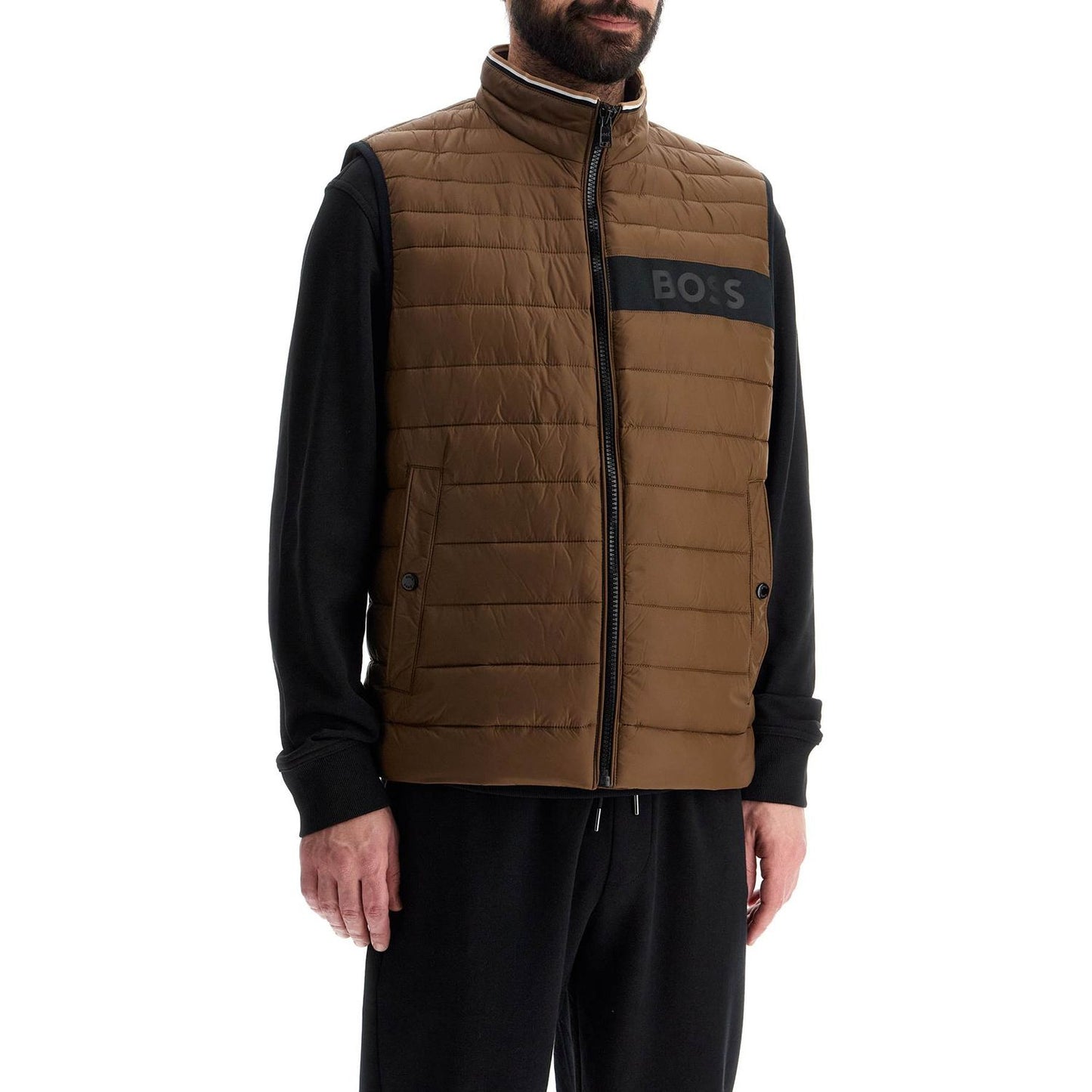 Boss gilet trapuntato verde in poliestere riciclato con zip