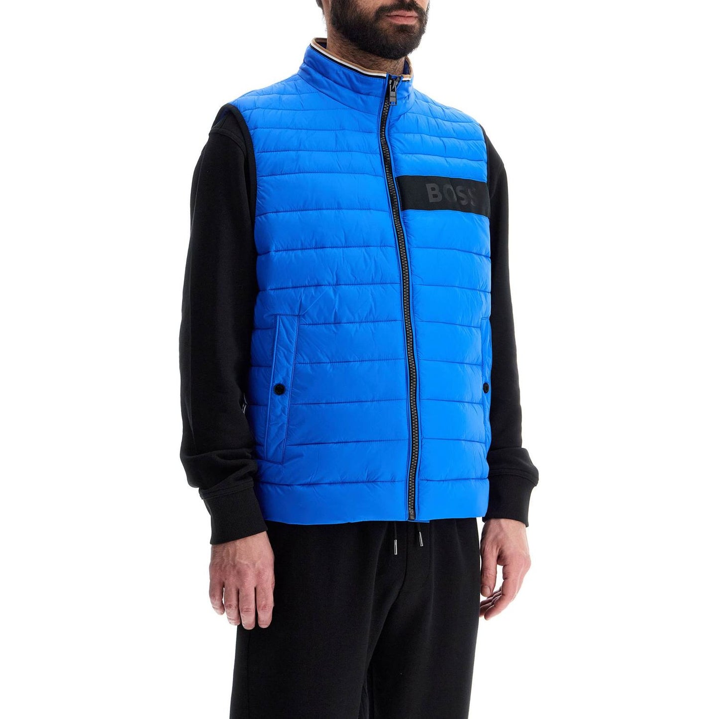 Boss bright blue quilted gilet with high collar and zip