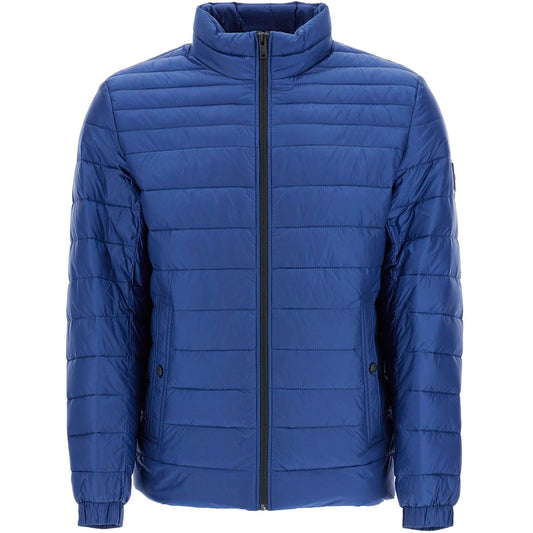 Boss lightweight jacket with horizontal blue stripes and high collar zip