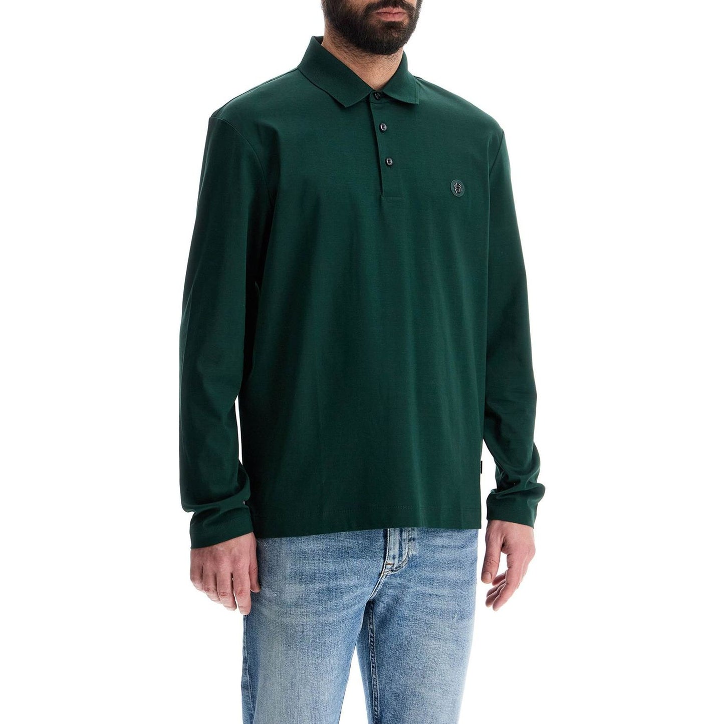 Boss men's long sleeve slim fit cotton polo green