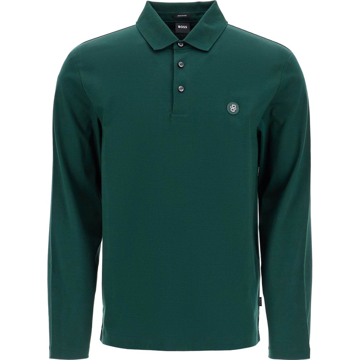 Boss men's long sleeve slim fit cotton polo green