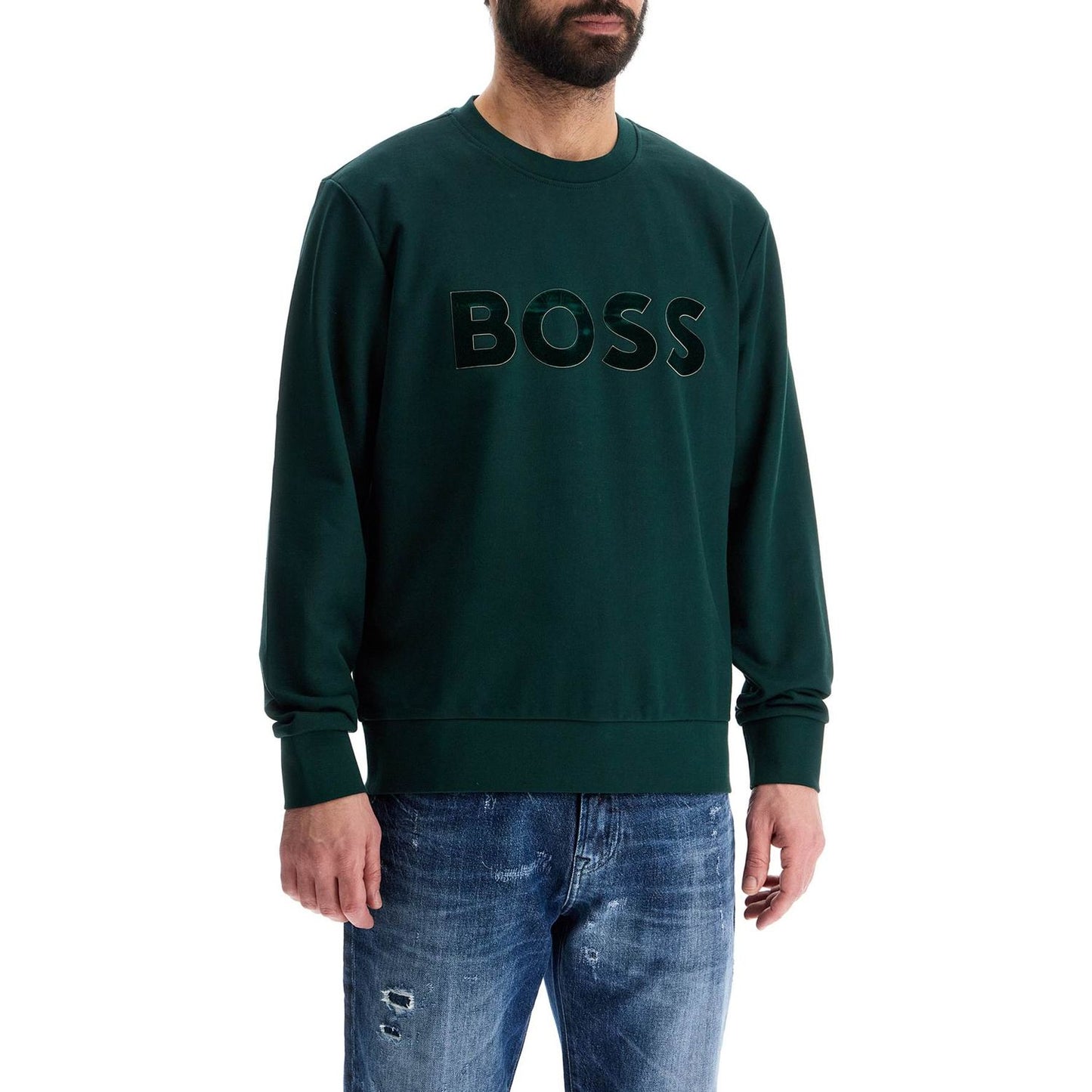 Boss green crew neck cotton sweatshirt with long sleeves