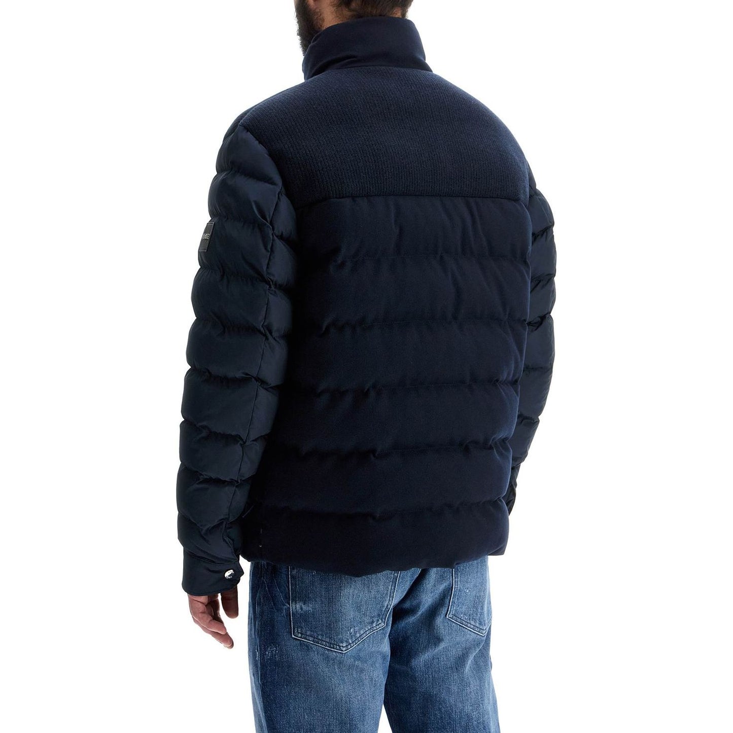 Boss dark blue high collar padded coat h-clanello