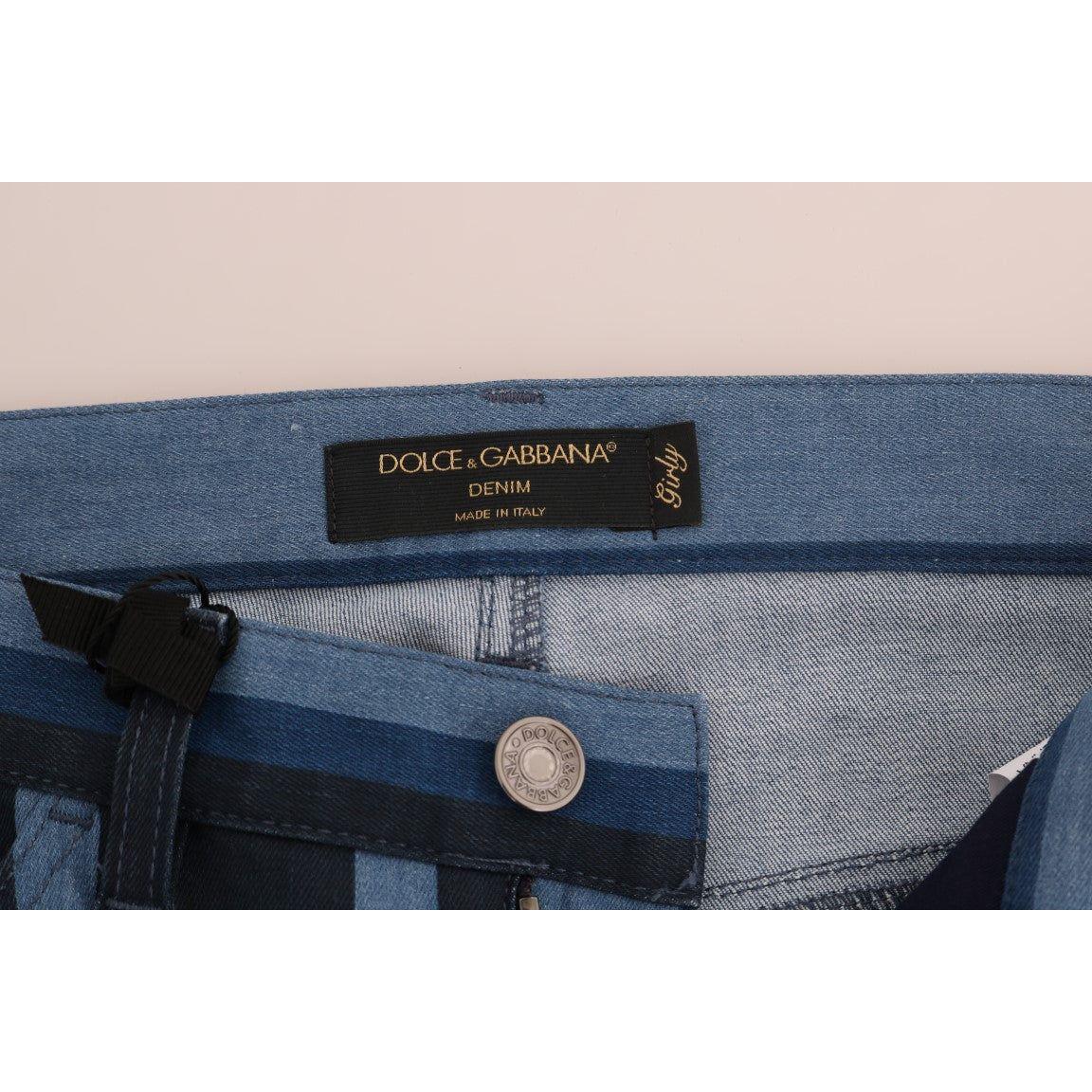 Dolce & Gabbana Chic Blue Striped Slim Fit Girly Jeans Dolce & Gabbana