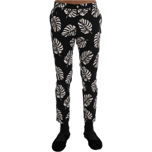 Dolce & Gabbana White Black Leaf Cotton Stretch Slim Pants 1728,3% Elastane (stretch),67345645728,Black/White,Casual Pants - Pants - Clothing,Clothing,Dolce & Gabbana,IT44 | XS,Jeans & Pants - Men - Clothing,Material: 97% Cotton,Men,Men - Clothing,New wit