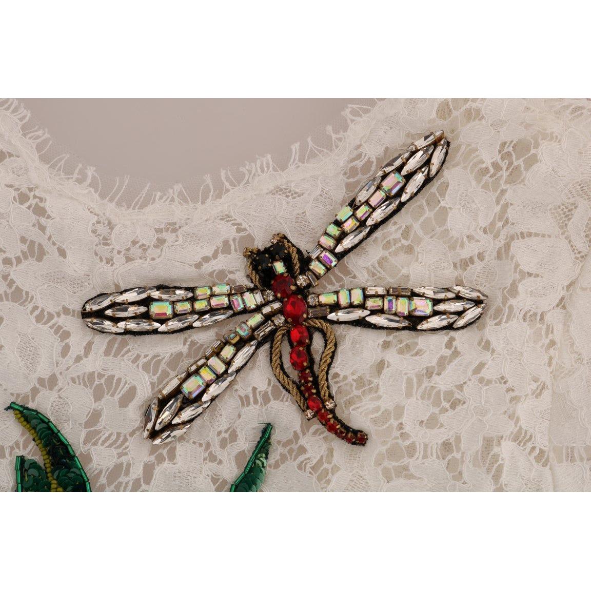 بلوزة ميني أنيقة مزينة بالدانتيل باللون الأبيض من دولتشي آند غابانا