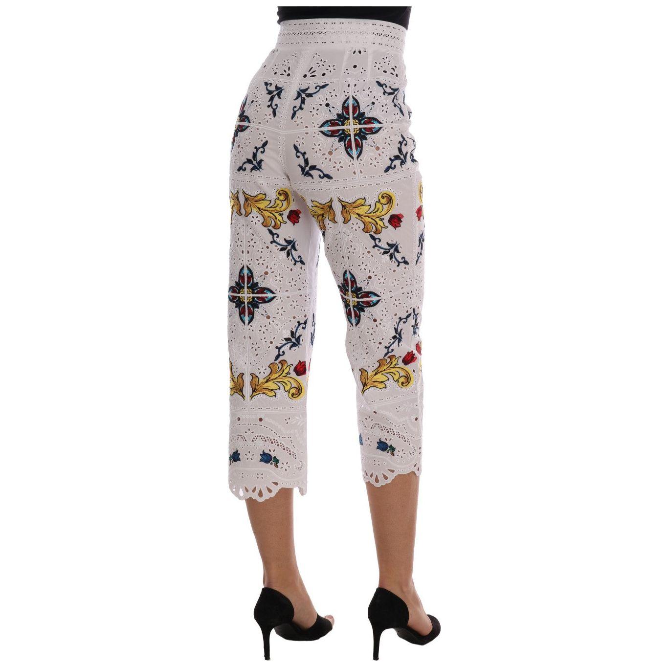 Dolce & Gabbana Mulicolor Majolica Cutout Capri Pants