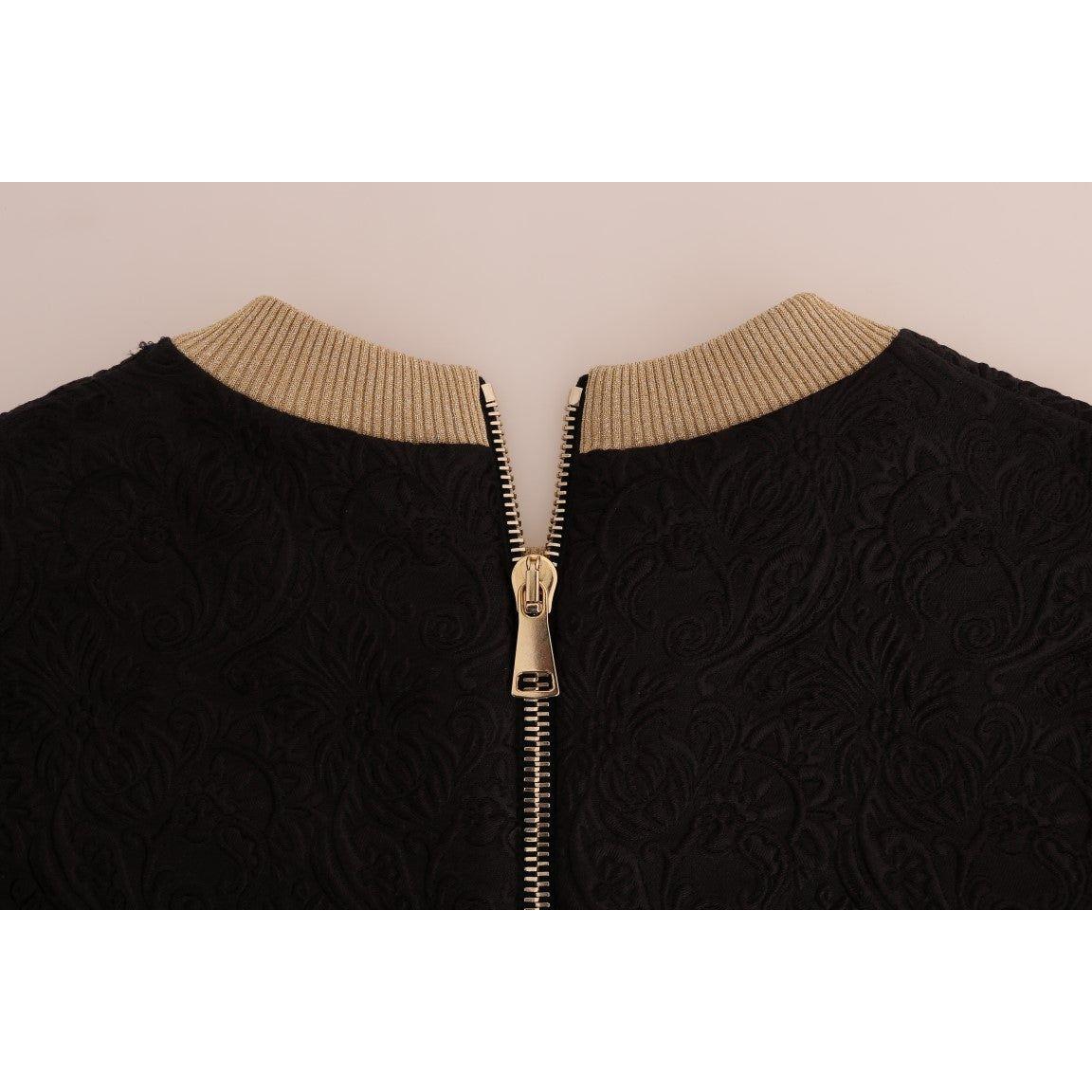 Dolce & Gabbana Black Fairy Tale Brocade Zipper Sweater