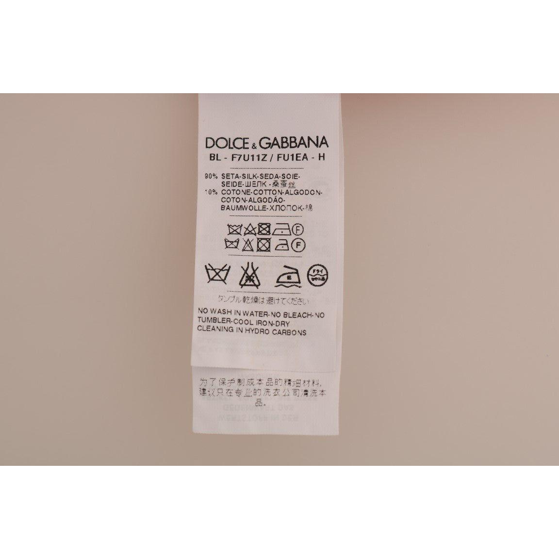 بلوزة أنيقة من الحرير الأحمر مطرزة بالزهور من دولتشي آند غابانا