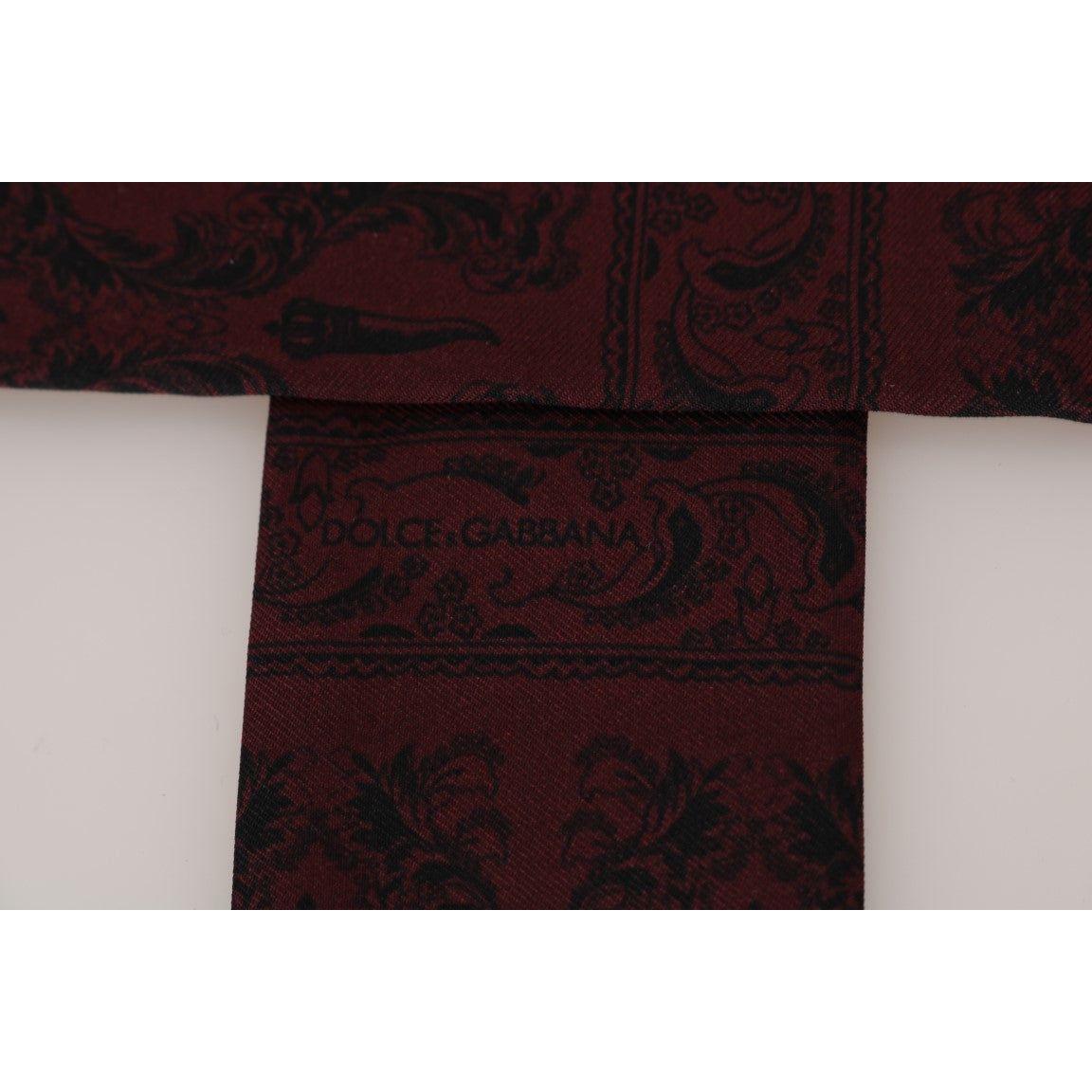 Dolce & Gabbana Silk Bordeaux Crown Chili Print Mens Scarf Silk Scarves Dolce & Gabbana